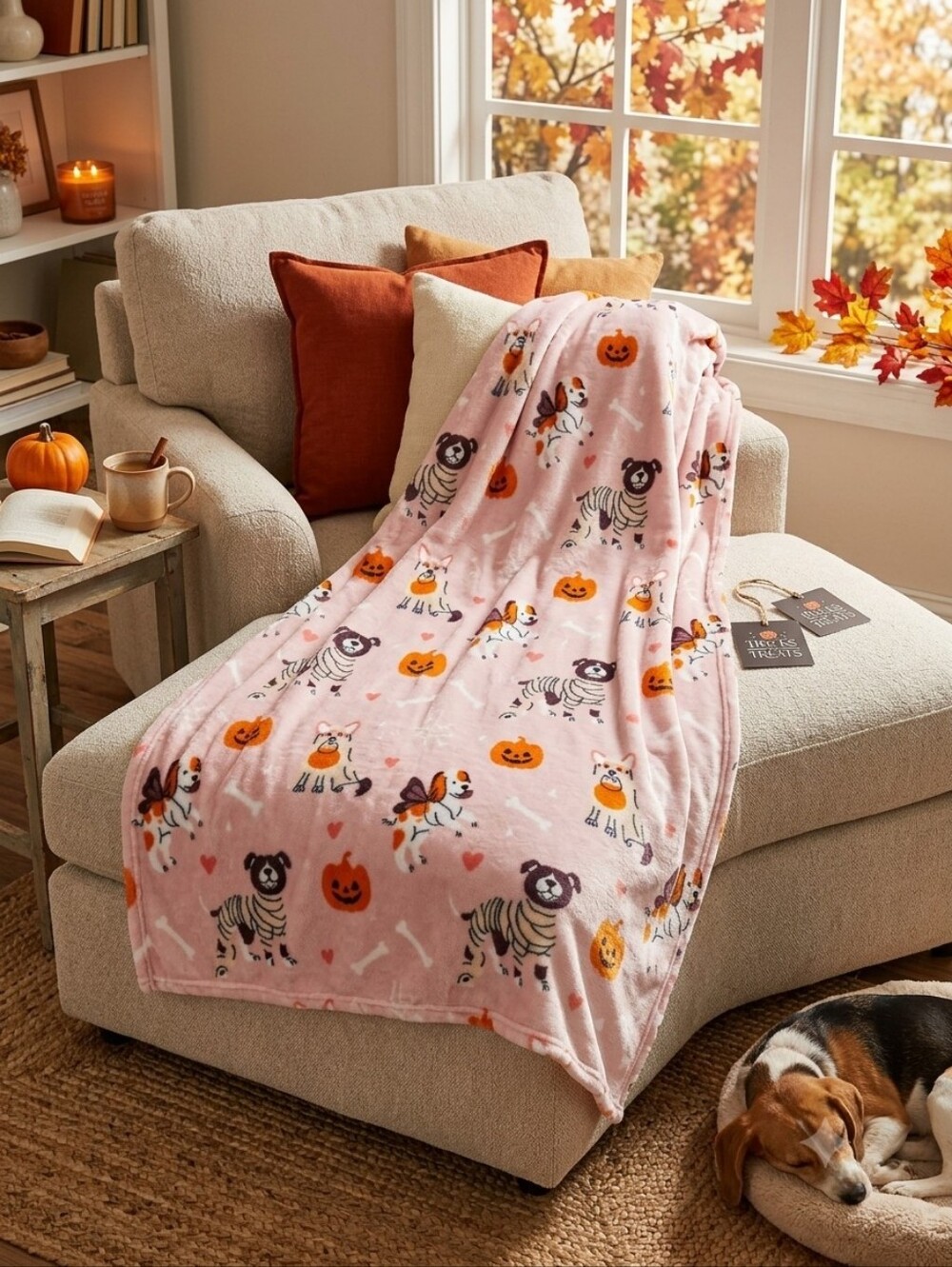 Tricks for Treats Pink Halloween Plush  Throw Blanket